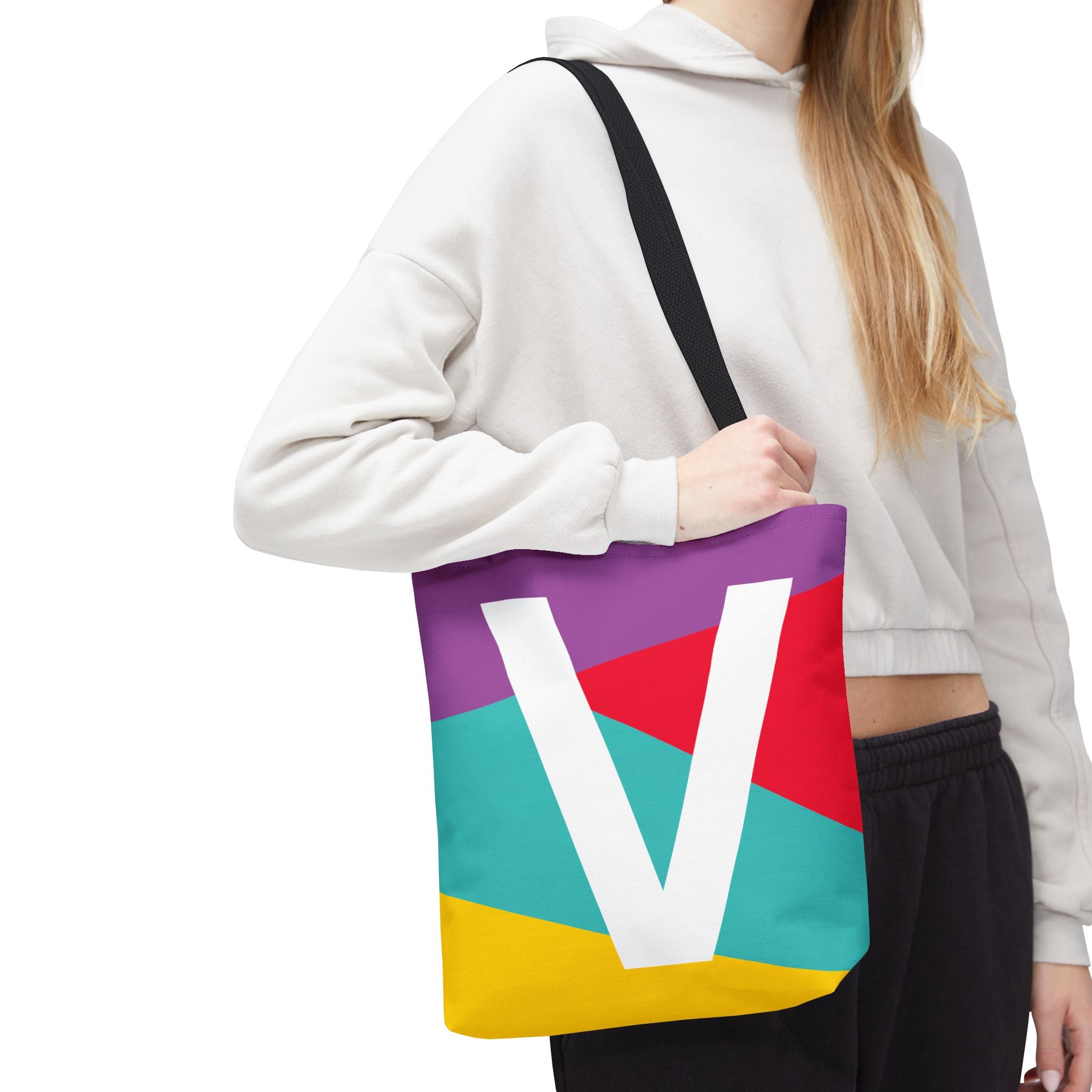 Monogram 'V' Colorblock Tote Bag — Personalized Initial V Shoulder Tote