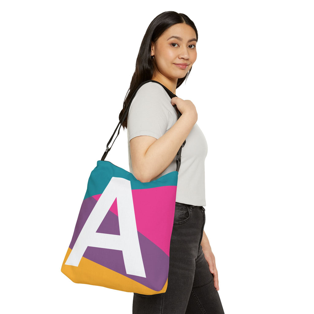 Initial Letter 'A' Colorblock Adjustable Tote Bag — Monogram Alphabet Shoulder Bag