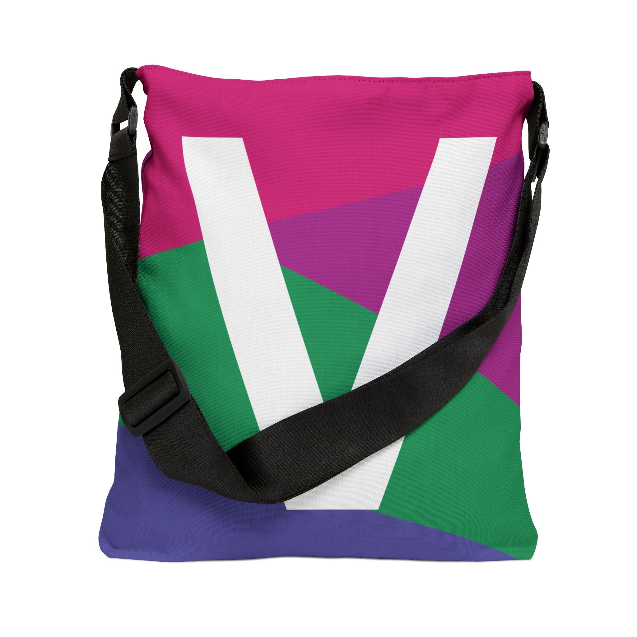 Initial Letter 'V' Colorblock Adjustable Tote Bag — Monogram Alphabet Shoulder Bag