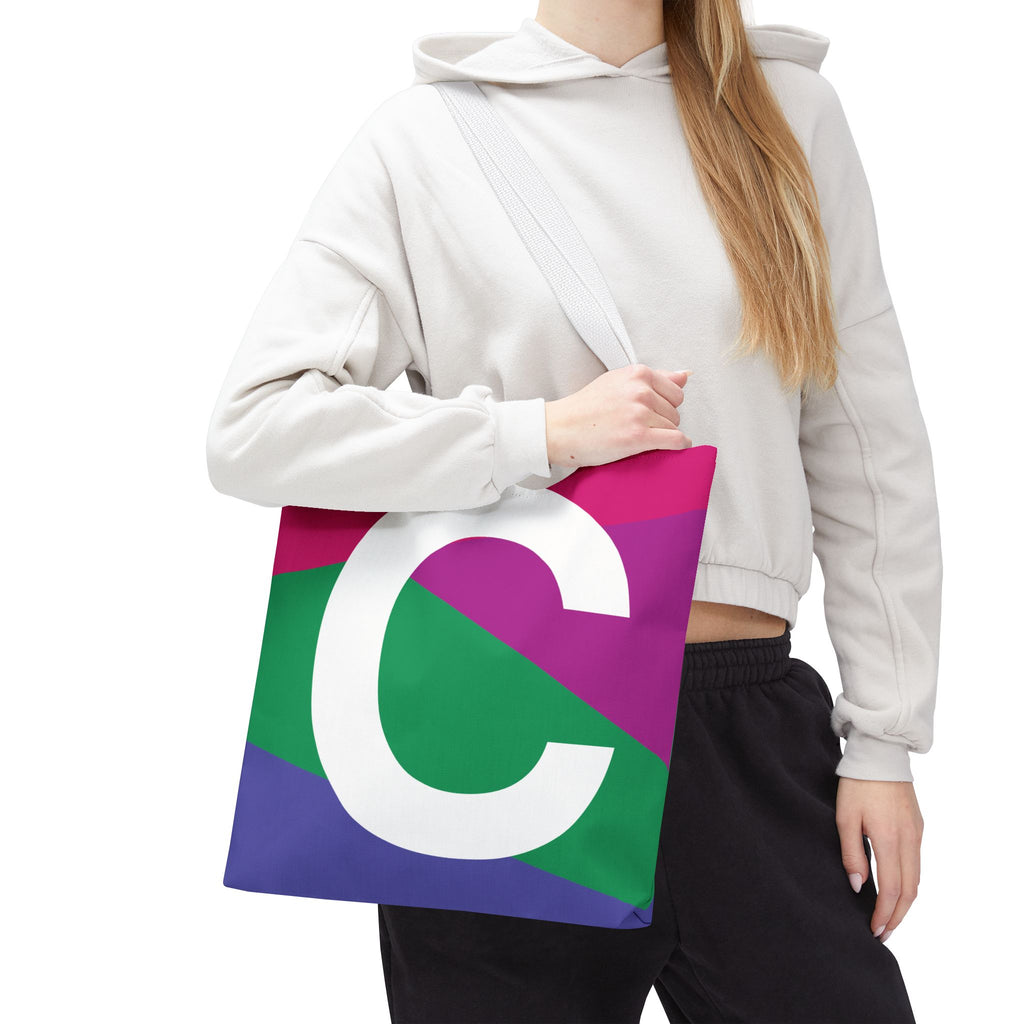 Monogram 'C' Colorblock Tote Bag — Personalized Initial C Shoulder Tote
