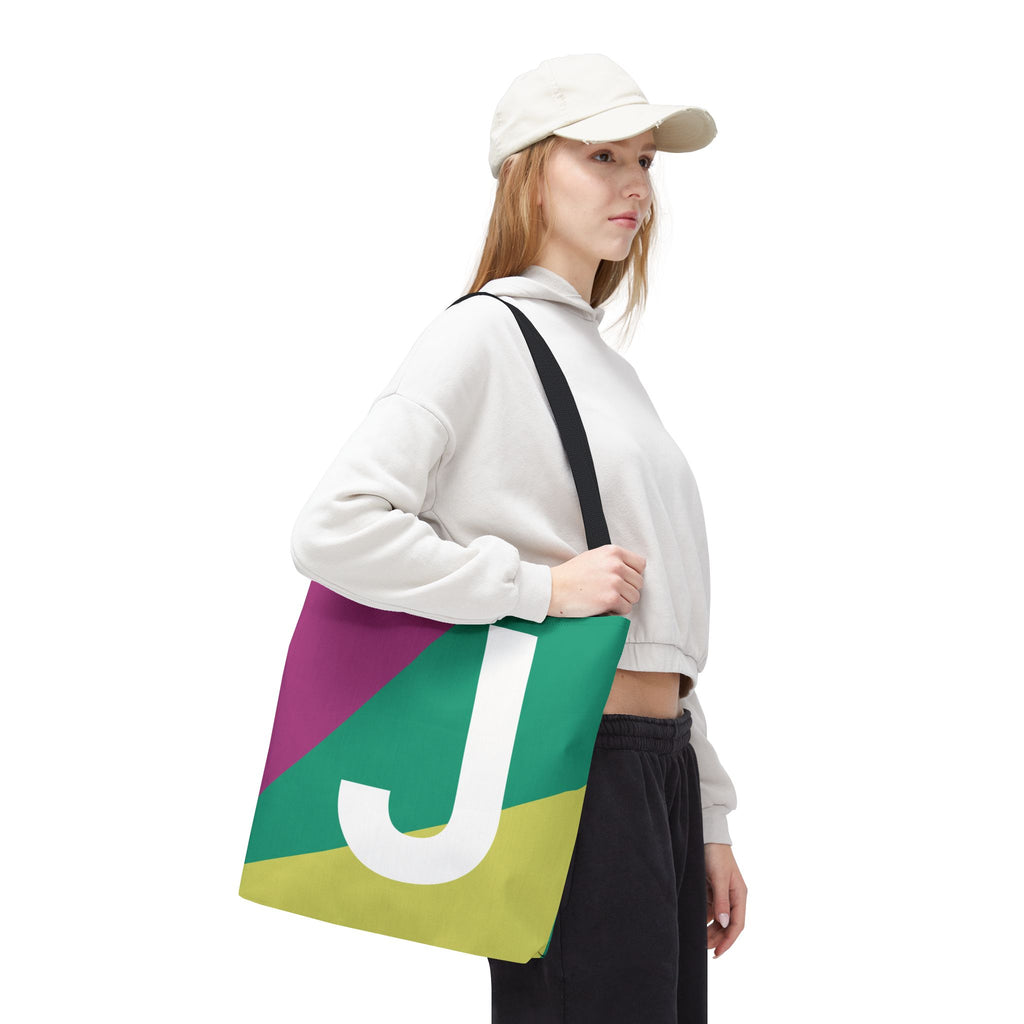 Monogram 'J' Colorblock Tote Bag — Personalized Initial J Shoulder Tote