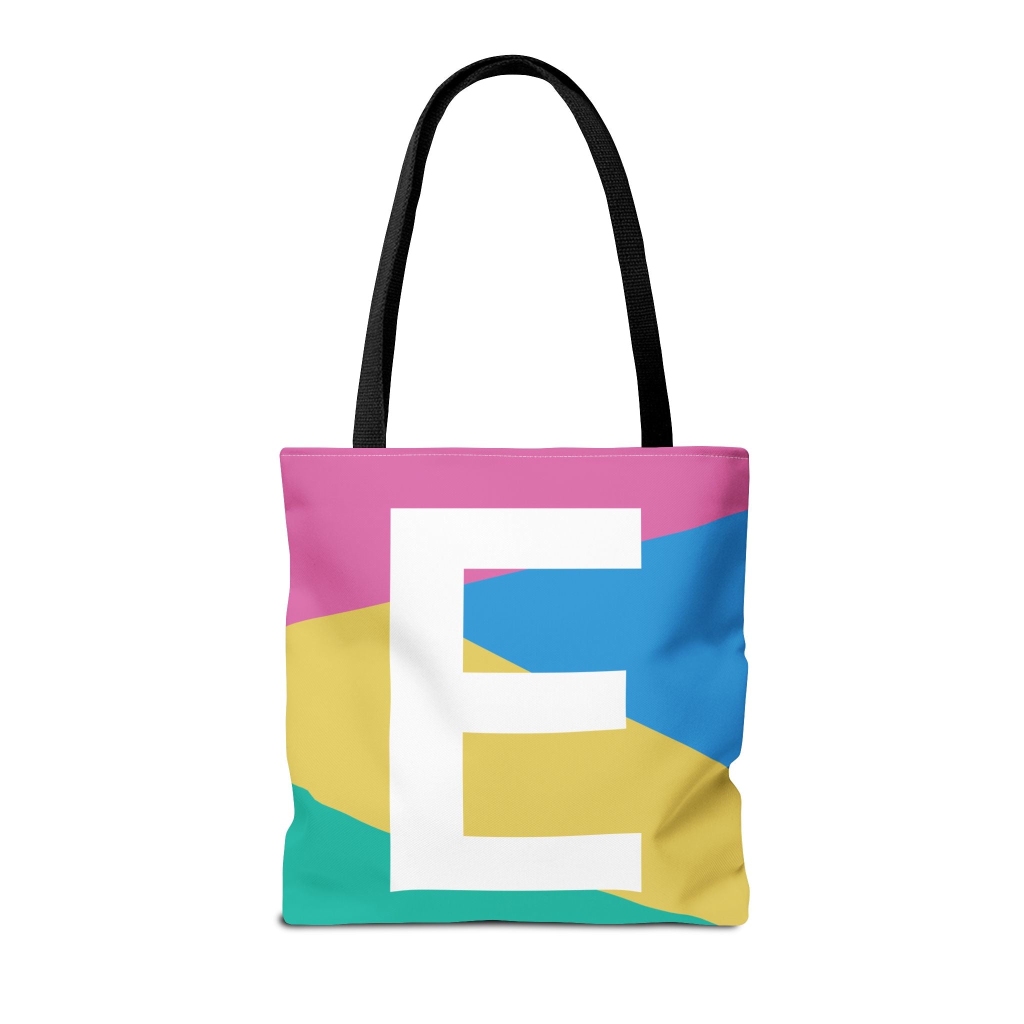 Monogram 'E' Colorblock Tote Bag — Personalized Initial E Shoulder Tote