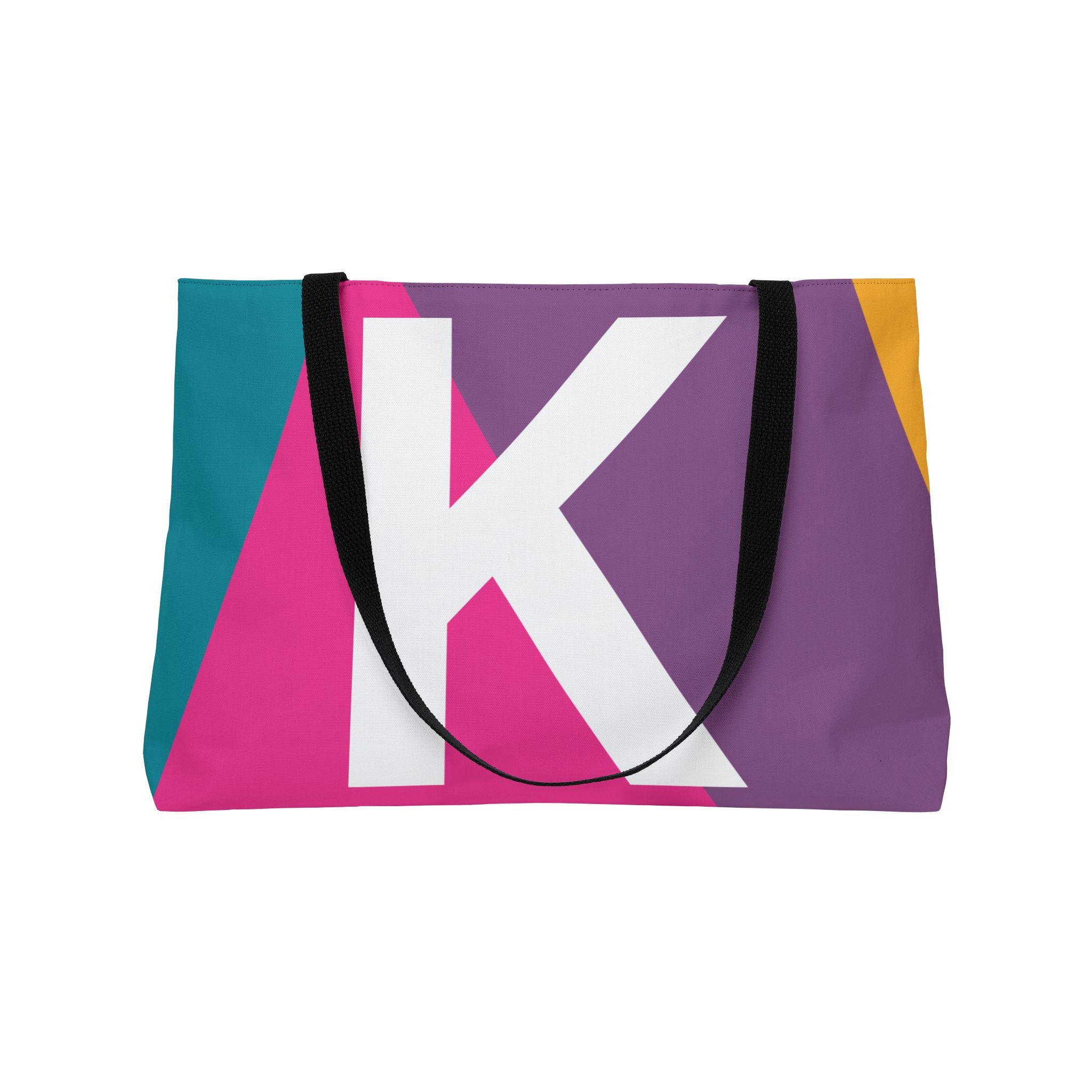 Personalized 'K' Colorblock Tote Bag — Monogram Weekender Tote