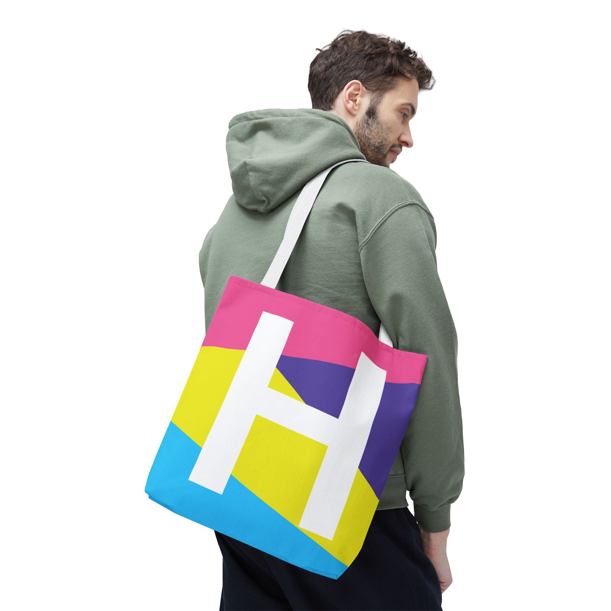 Monogram 'H' Colorblock Tote Bag — Personalized Initial H Shoulder Tote