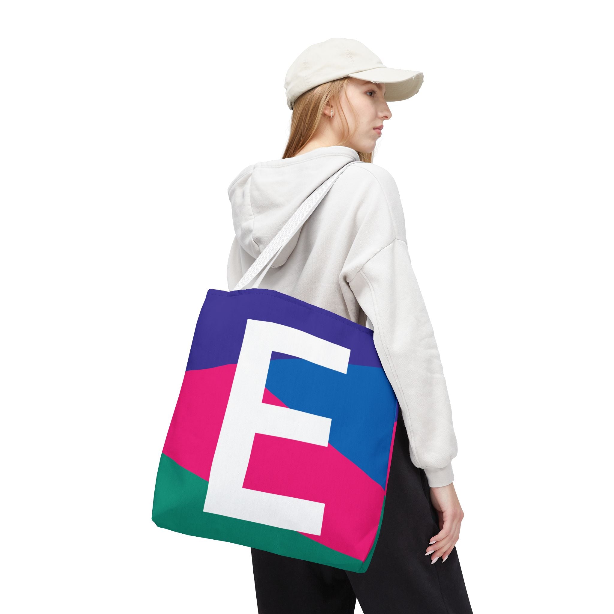 Monogram 'E' Colorblock Tote Bag — Personalized Initial E Shoulder Tote
