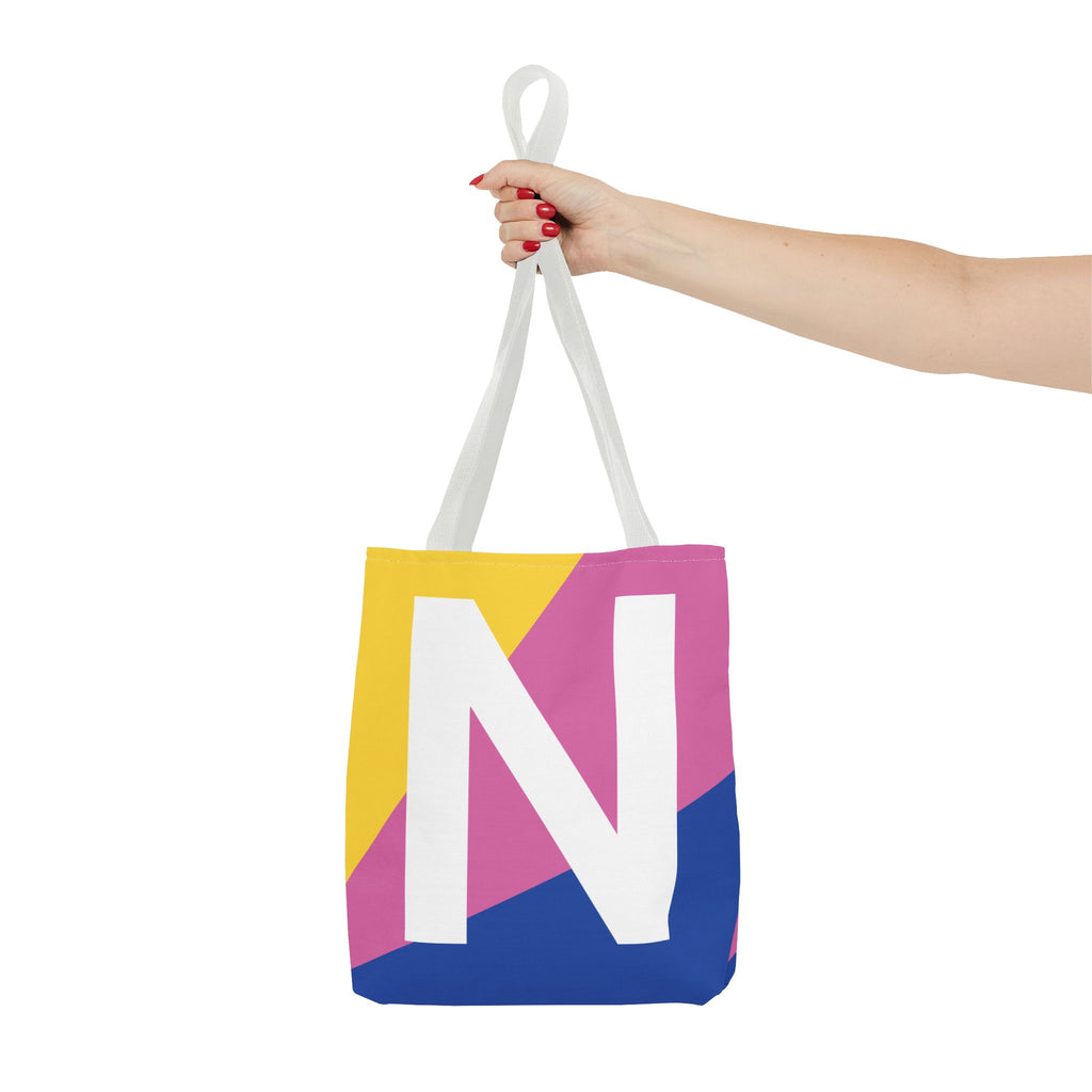 Monogram 'N' Colorblock Tote Bag — Personalized Initial N Shoulder Tote