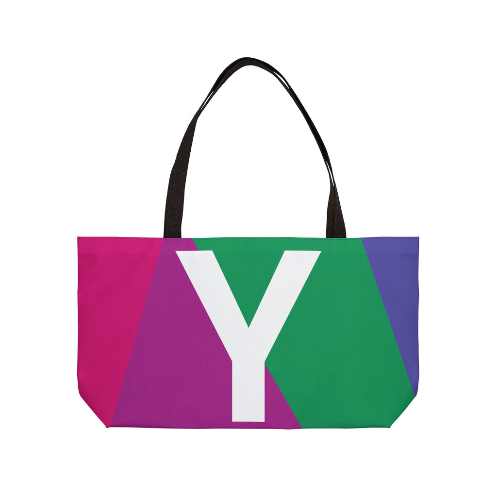 Personalized 'Y' Colorblock Tote Bag — Monogram Weekender Tote
