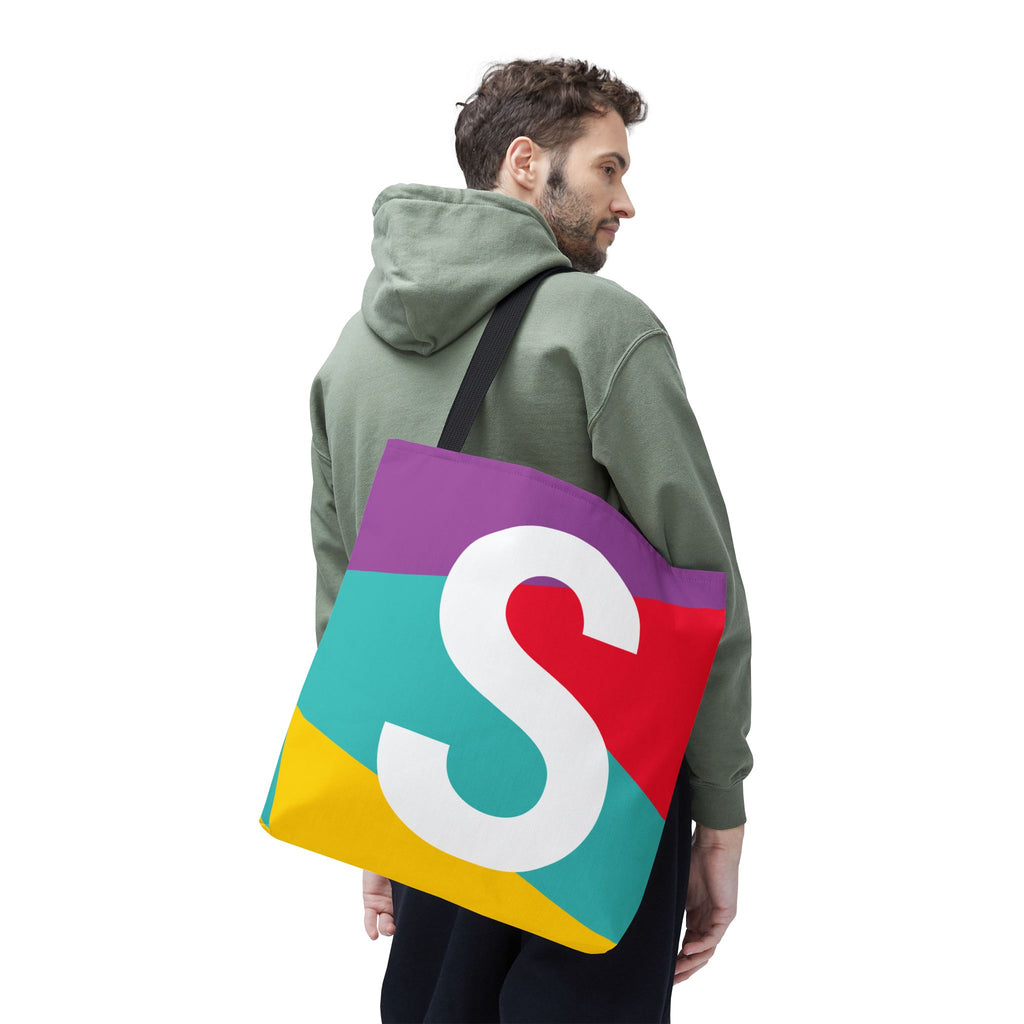 Monogram 'S' Colorblock Tote Bag — Personalized Initial S Shoulder Tote