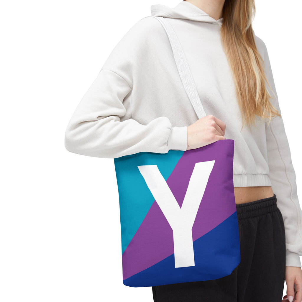 Monogram 'Y' Colorblock Tote Bag — Personalized Initial Y Shoulder Tote