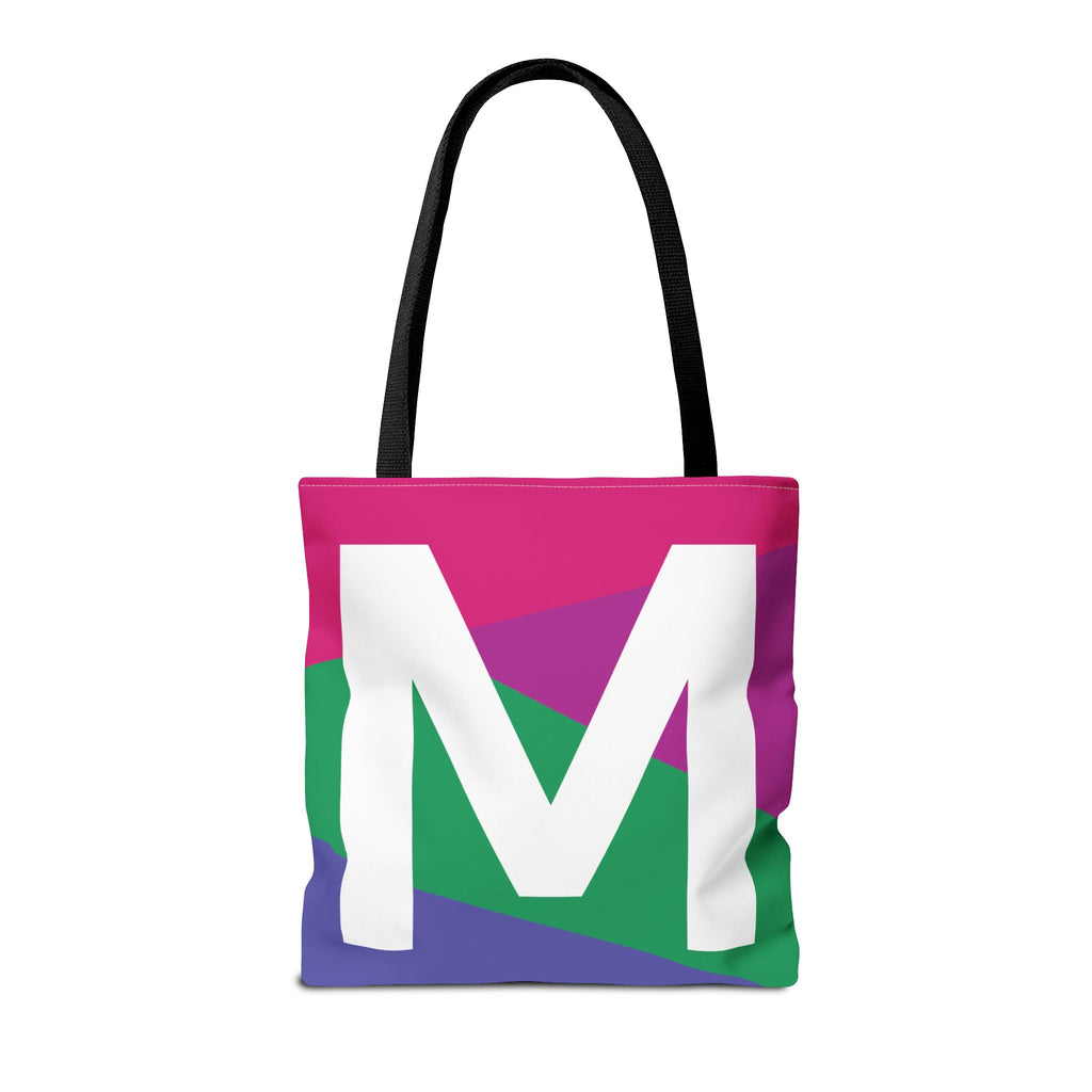 Monogram 'M' Colorblock Tote Bag — Personalized Initial M Shoulder Tote