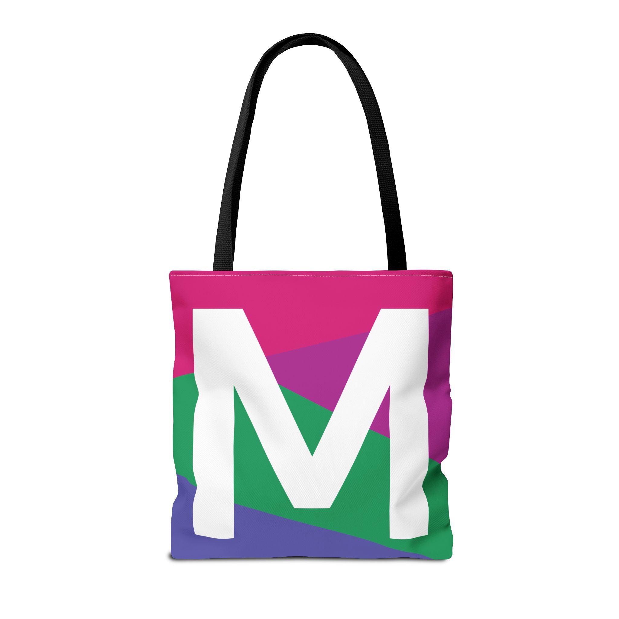Monogram 'M' Colorblock Tote Bag — Personalized Initial M Shoulder Tote