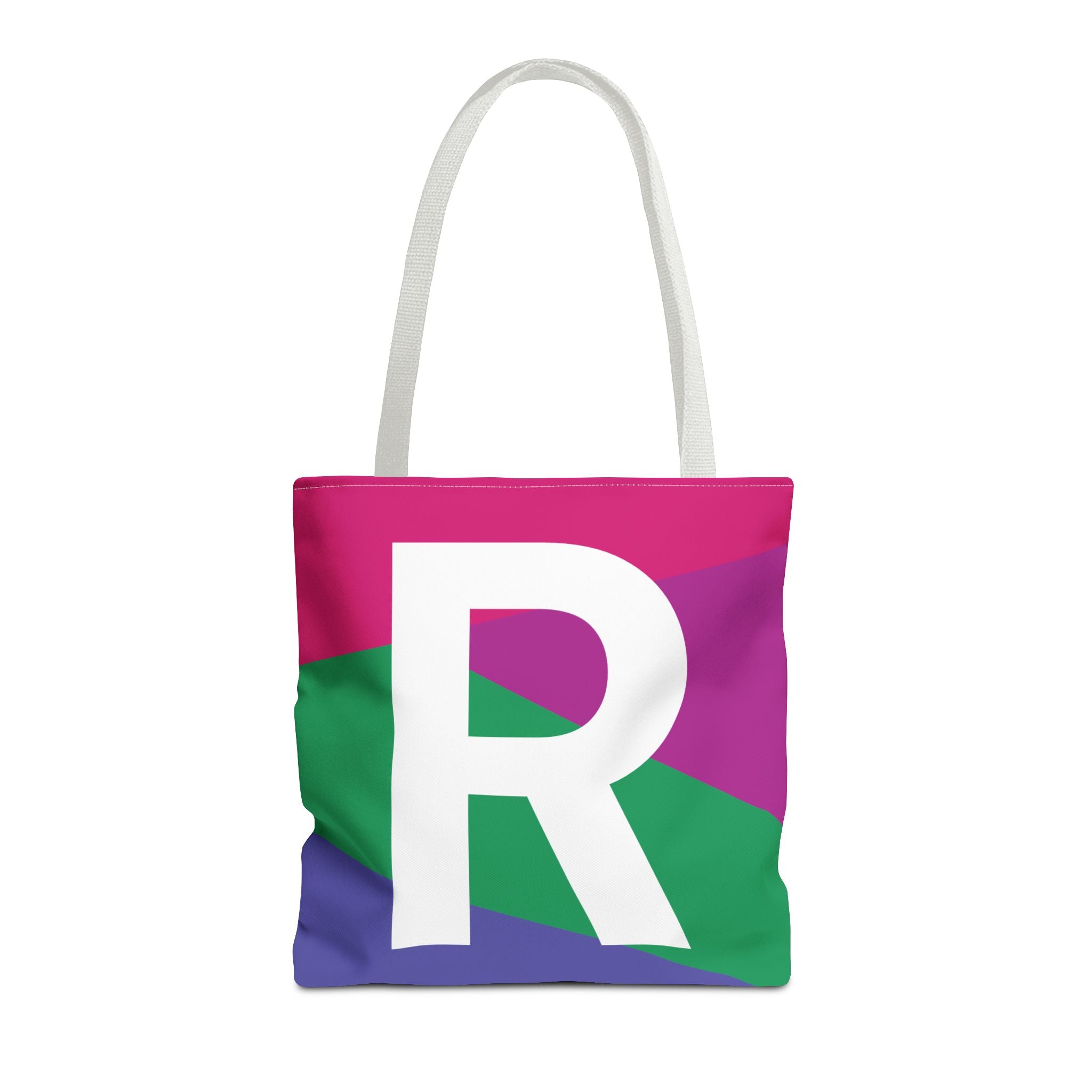 Monogram 'R' Colorblock Tote Bag — Personalized Initial R Shoulder Tote