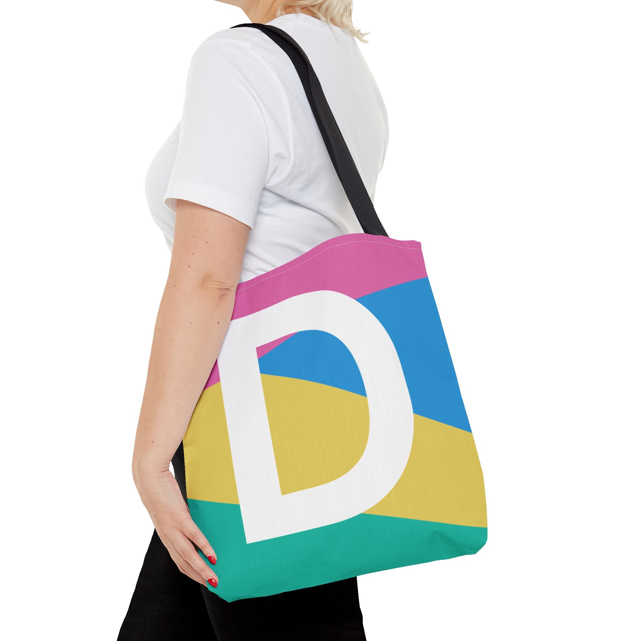 Monogram 'D' Colorblock Tote Bag — Personalized Initial D Shoulder Tote