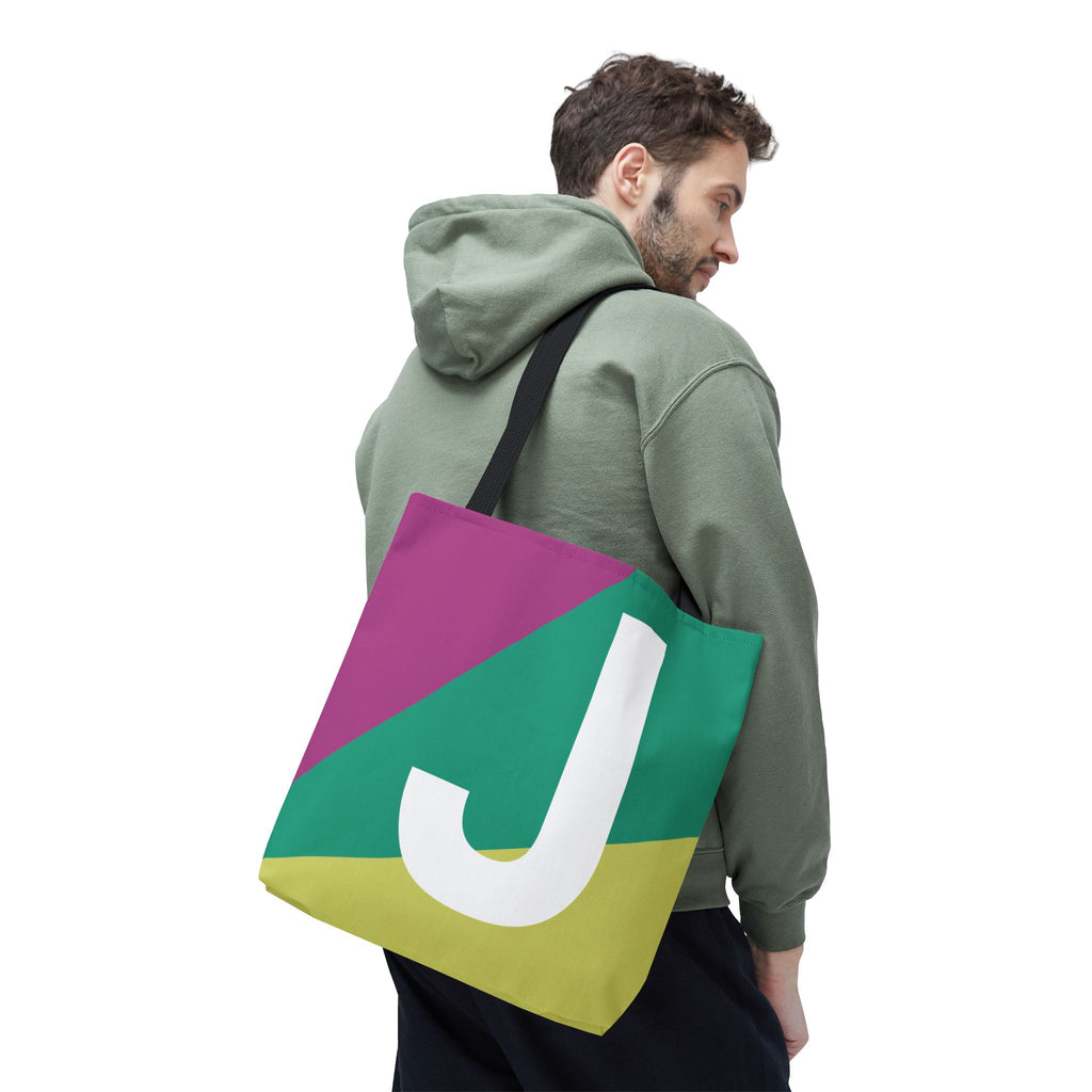 Monogram 'J' Colorblock Tote Bag — Personalized Initial J Shoulder Tote