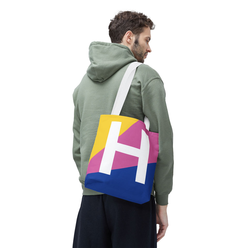 Monogram 'H' Colorblock Tote Bag — Personalized Initial H Shoulder Tote