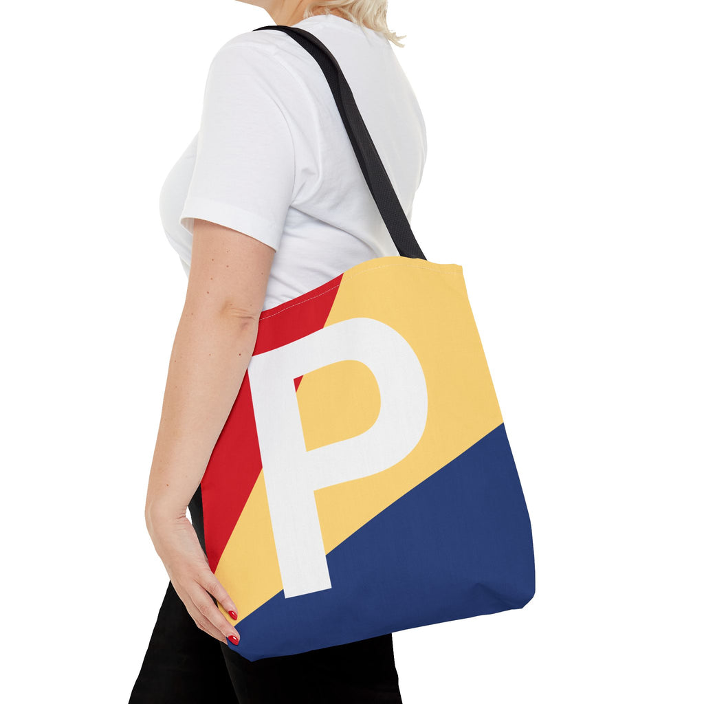 Monogram 'P' Colorblock Tote Bag — Personalized Initial P Shoulder Tote