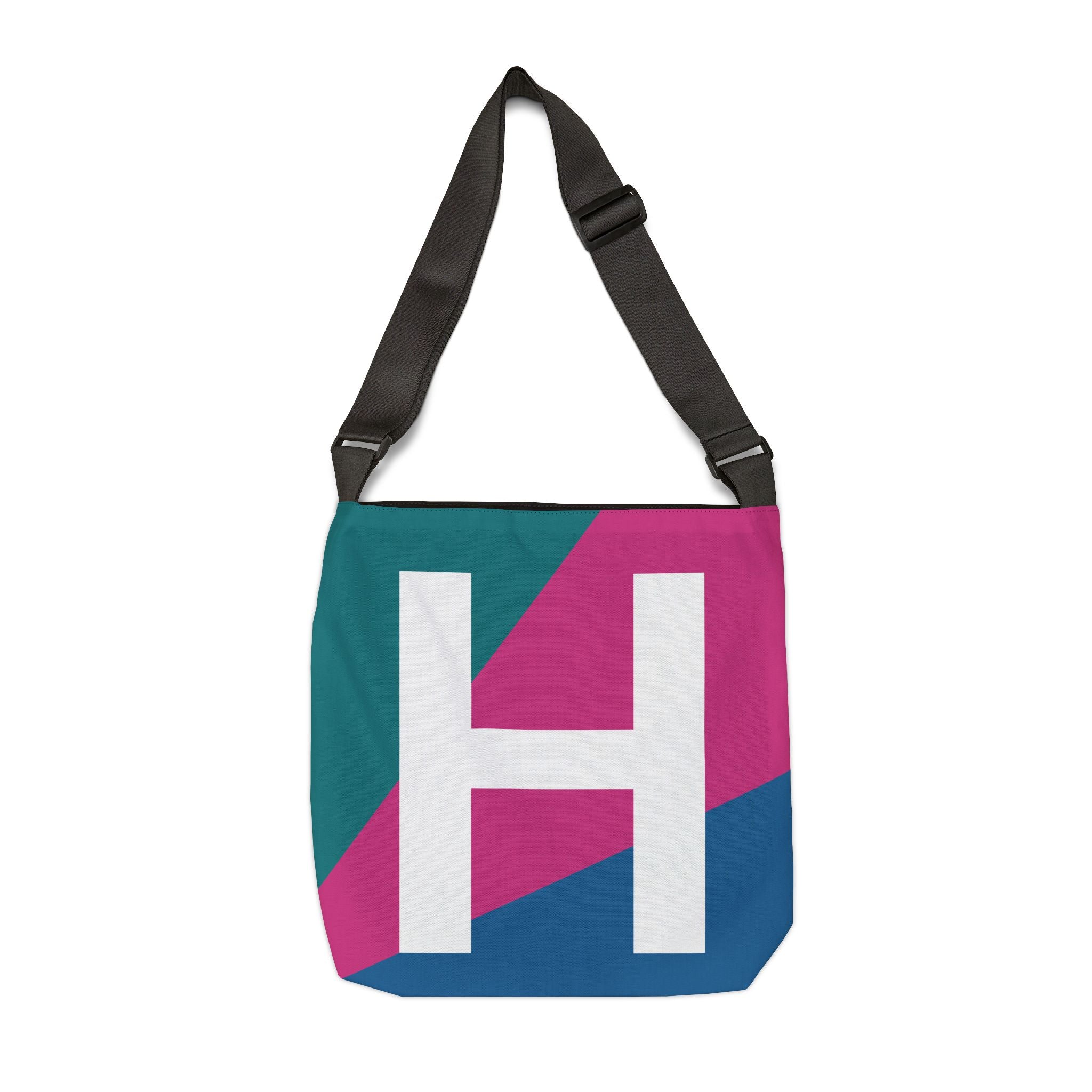 Initial Letter 'H' Colorblock Adjustable Tote Bag — Monogram Alphabet Shoulder Bag
