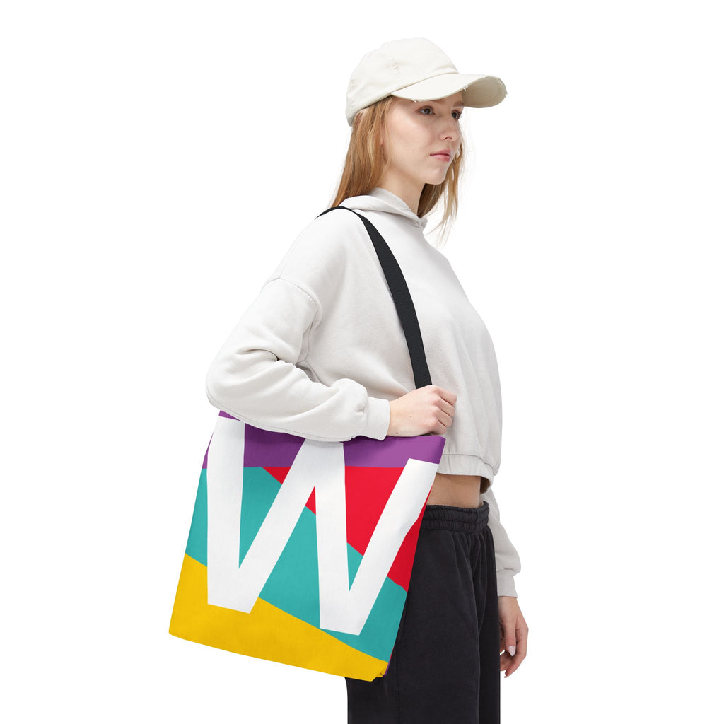 Monogram 'W' Colorblock Tote Bag — Personalized Initial W Shoulder Tote