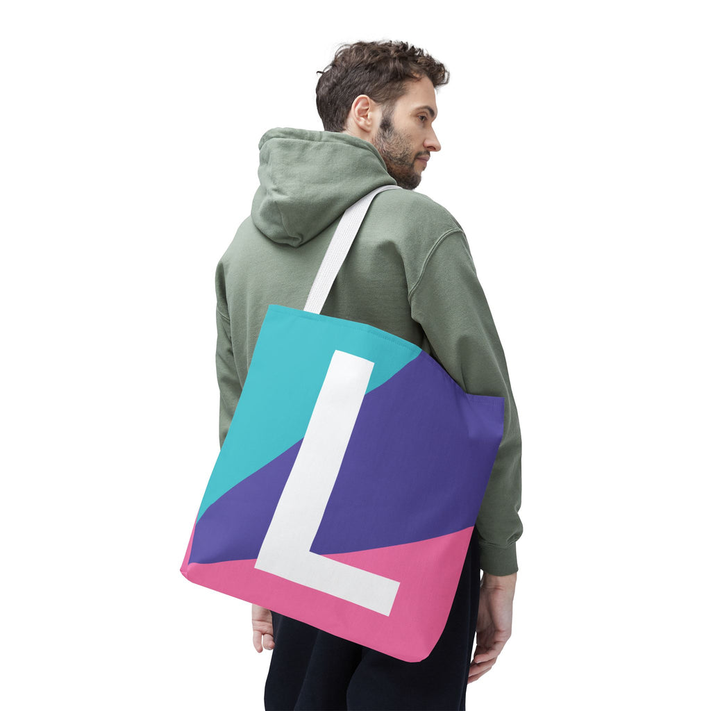 Monogram 'L' Colorblock Tote Bag — Personalized Initial L Shoulder Tote