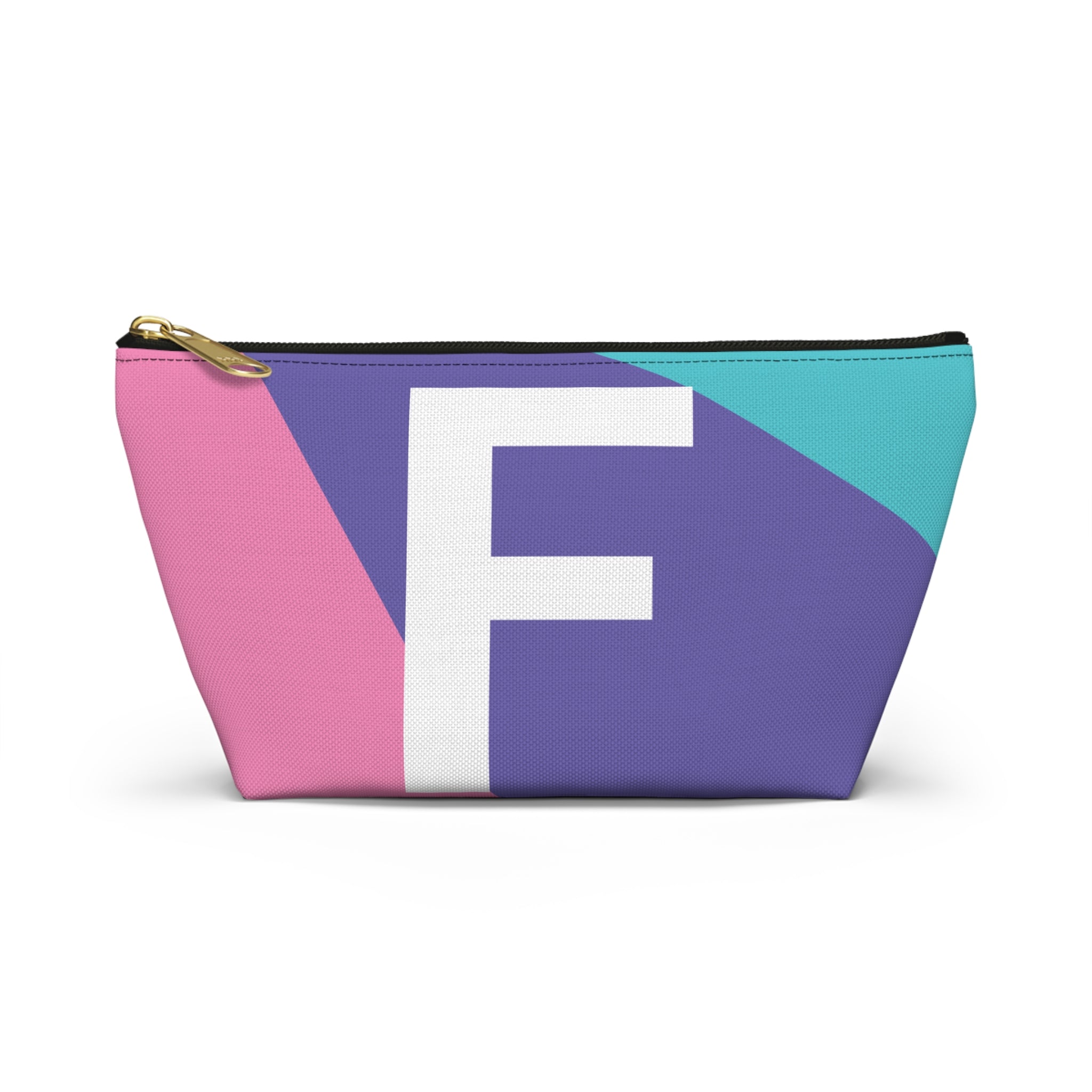 Initials Colorblock Accessory Pouch — Monogram F T-Bottom Cosmetic Bag