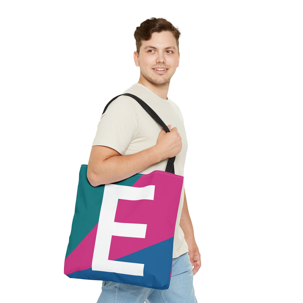 Monogram 'E' Colorblock Tote Bag — Personalized Initial E Shoulder Tote