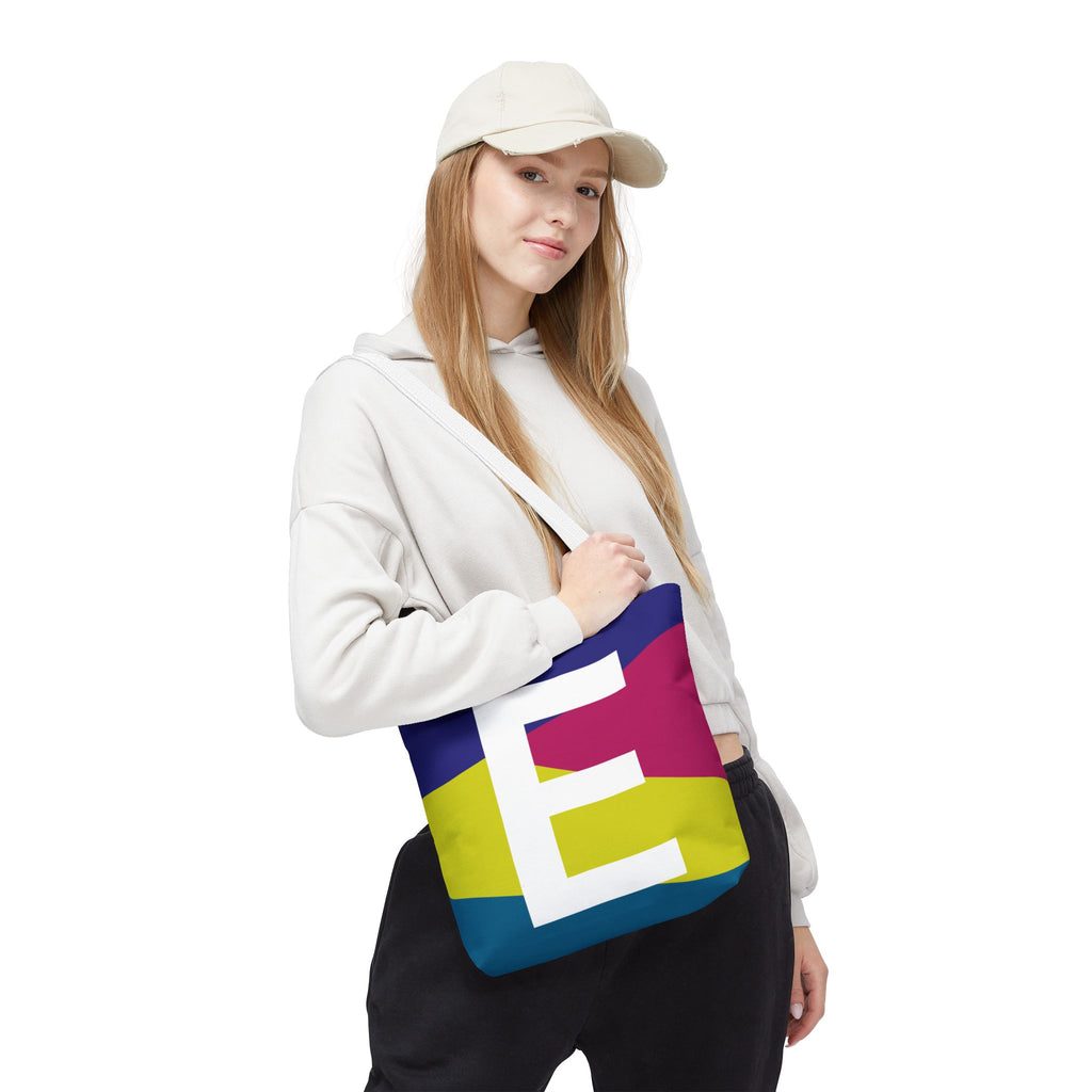 Monogram 'E' Colorblock Tote Bag — Personalized Initial E Shoulder Tote