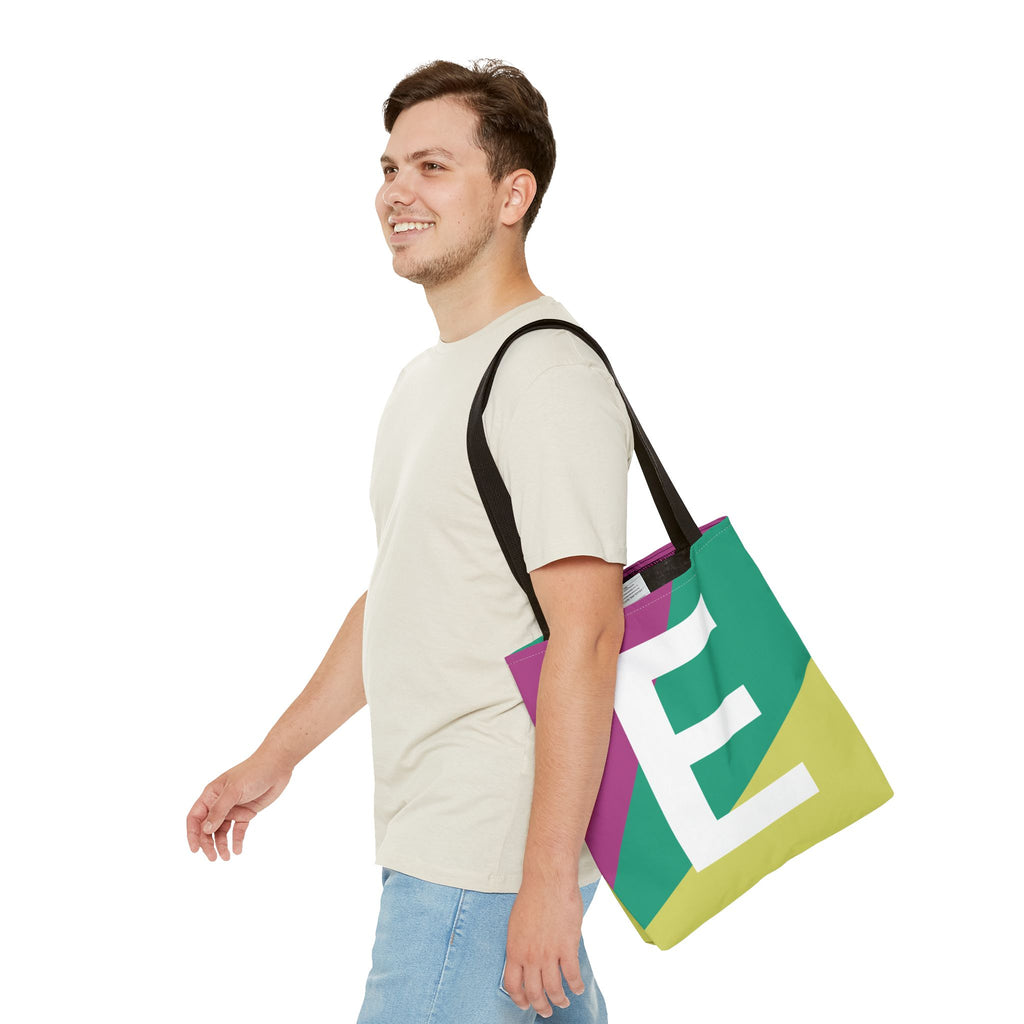 Monogram 'E' Colorblock Tote Bag — Personalized Initial E Shoulder Tote