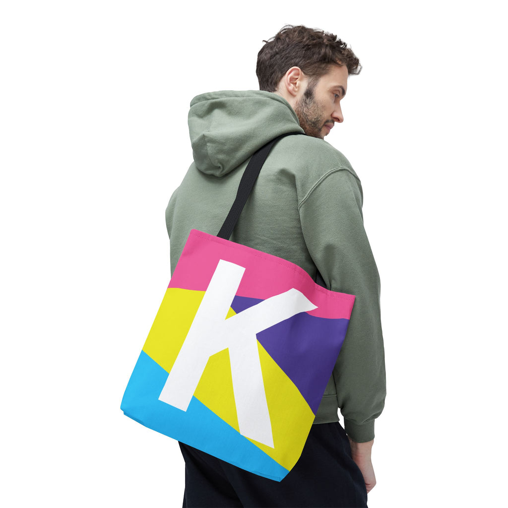 Monogram 'K' Colorblock Tote Bag — Personalized Initial K Shoulder Tote
