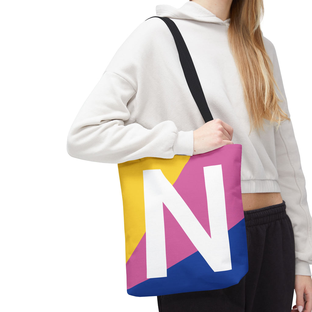 Monogram 'N' Colorblock Tote Bag — Personalized Initial N Shoulder Tote