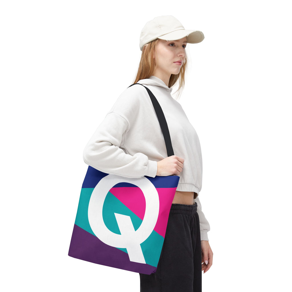 Monogram 'Q' Colorblock Tote Bag — Personalized Initial Q Shoulder Tote
