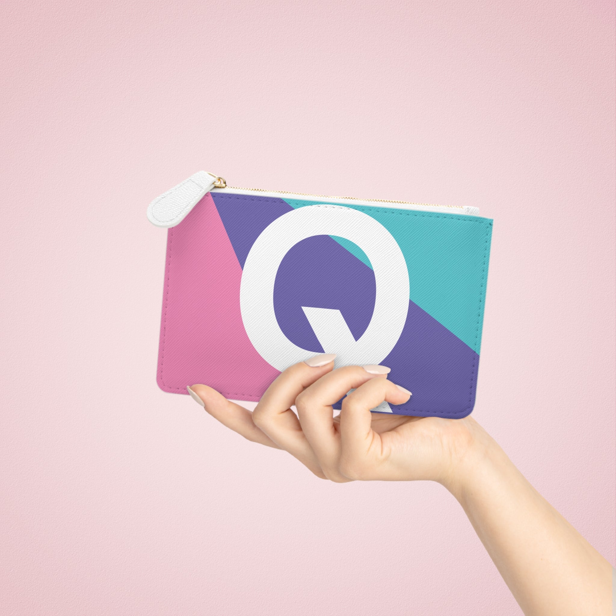 Initial Q Mini Clutch — Colorblock Monogram Wristlet Wallet