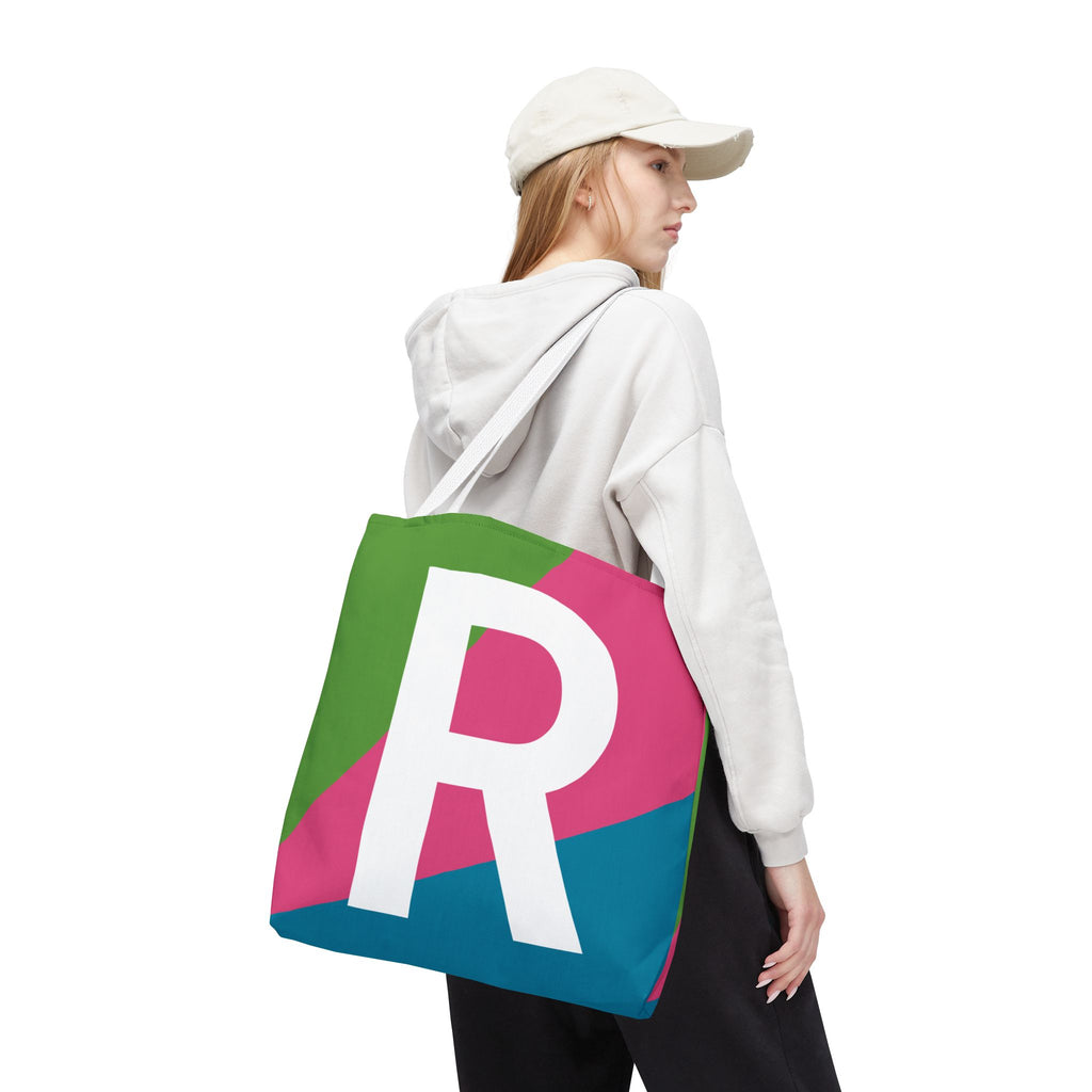 Monogram 'R' Colorblock Tote Bag — Personalized Initial R Shoulder Tote