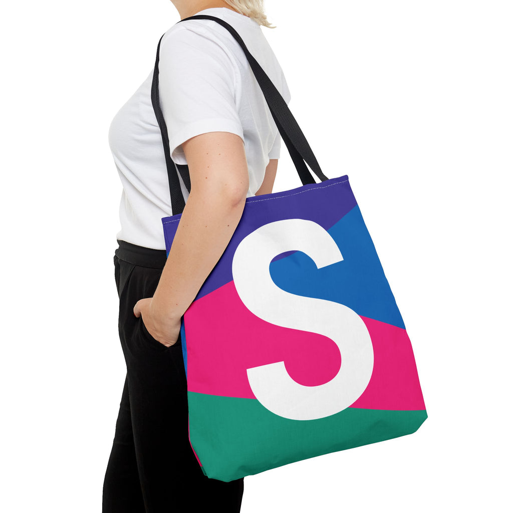 Monogram 'S' Colorblock Tote Bag — Personalized Initial S Shoulder Tote
