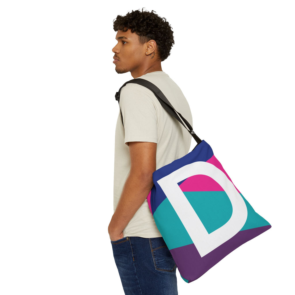 Initial Letter 'D' Colorblock Adjustable Tote Bag — Monogram Alphabet Shoulder Bag