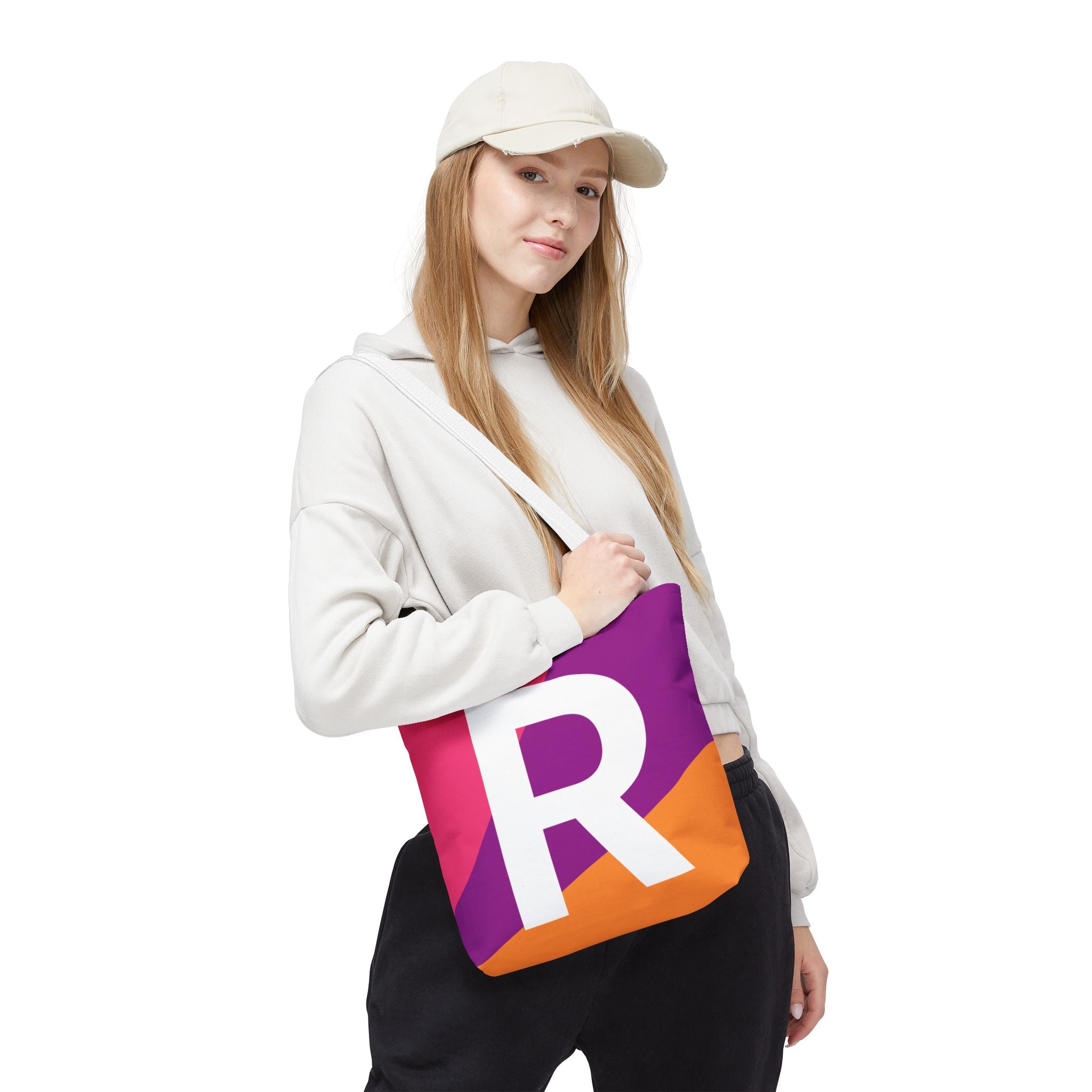 Monogram 'R' Colorblock Tote Bag — Personalized Initial R Shoulder Tote