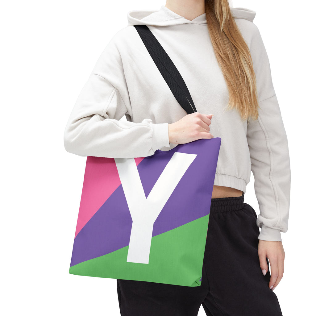 Monogram 'Y' Colorblock Tote Bag — Personalized Initial Y Shoulder Tote
