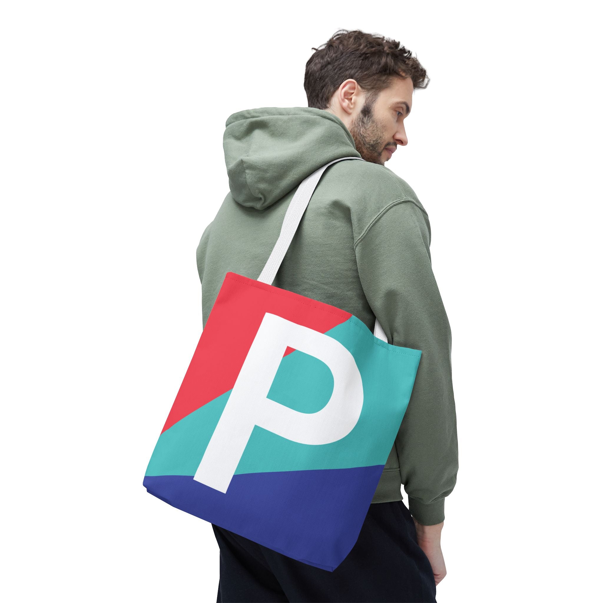 Monogram 'P' Colorblock Tote Bag — Personalized Initial P Shoulder Tote