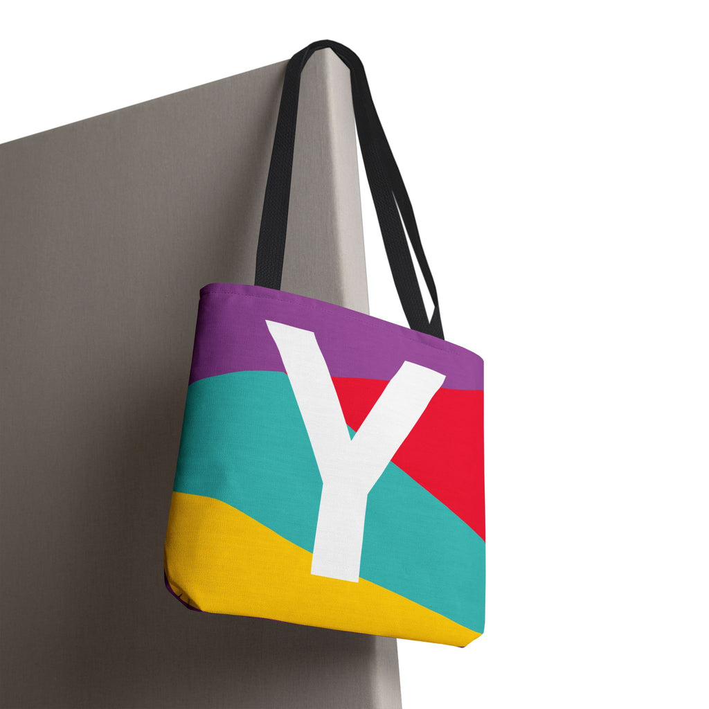 Monogram 'Y' Colorblock Tote Bag — Personalized Initial Y Shoulder Tote