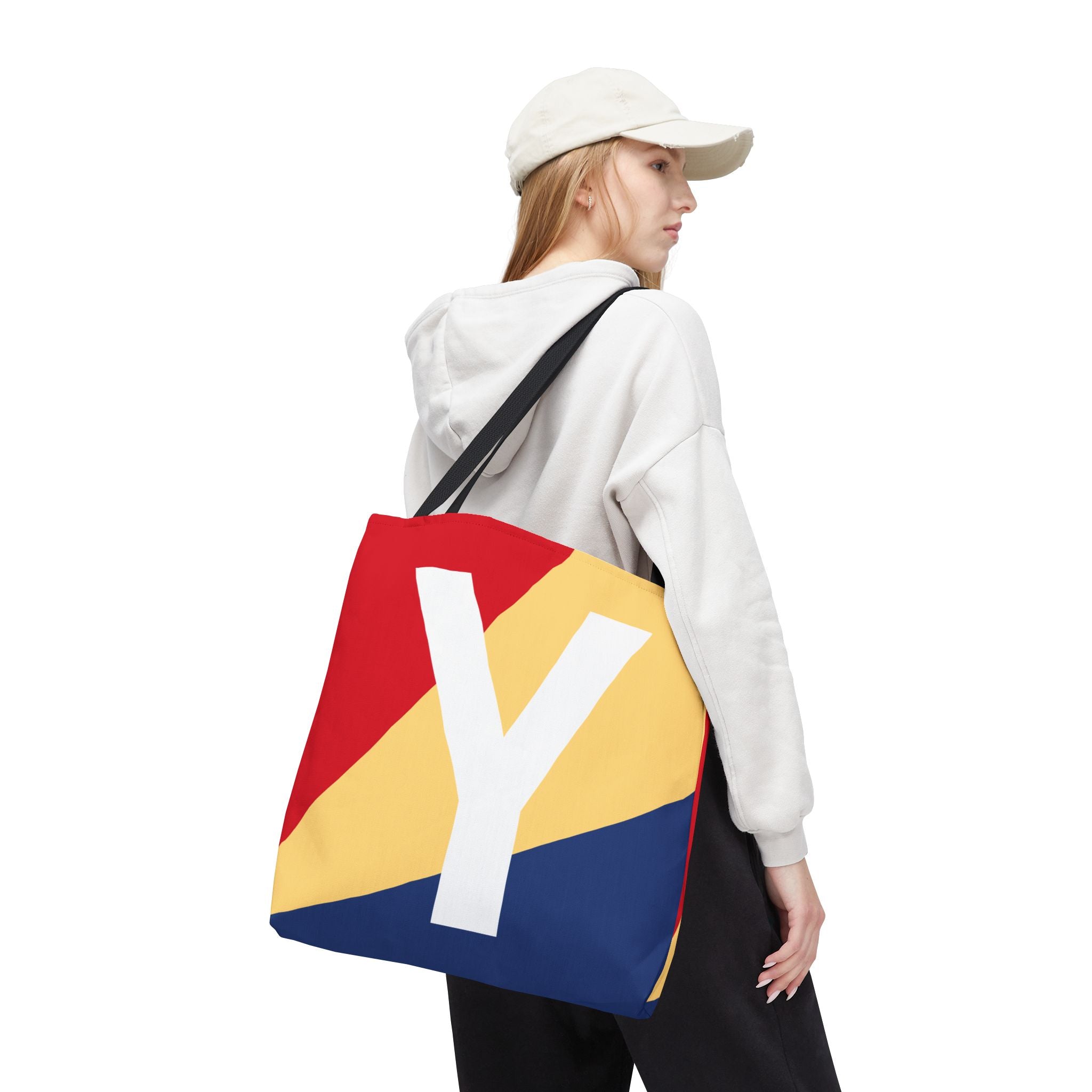 Monogram 'Y' Colorblock Tote Bag — Personalized Initial Y Shoulder Tote