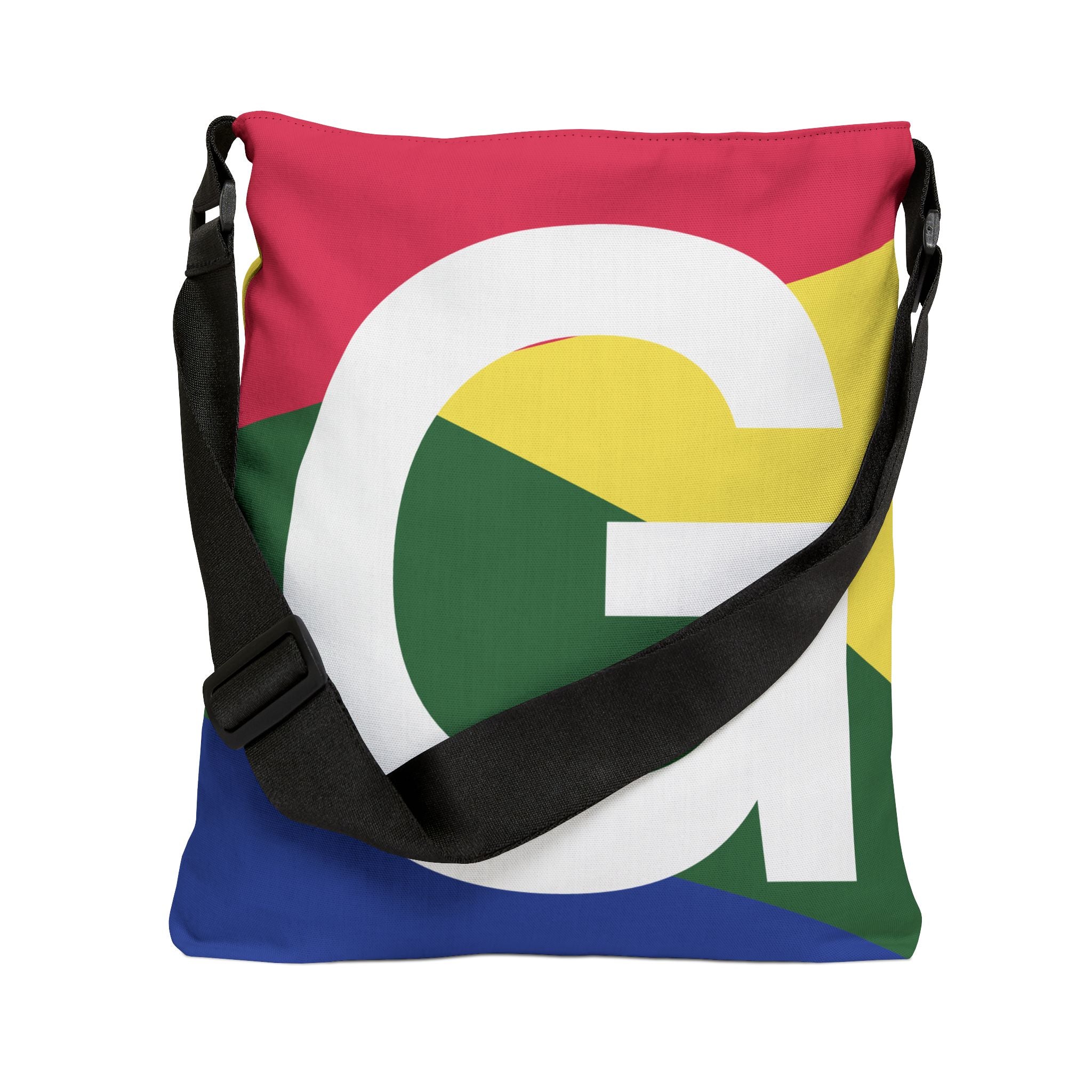 Initial Letter 'G' Colorblock Adjustable Tote Bag — Monogram Alphabet Shoulder Bag