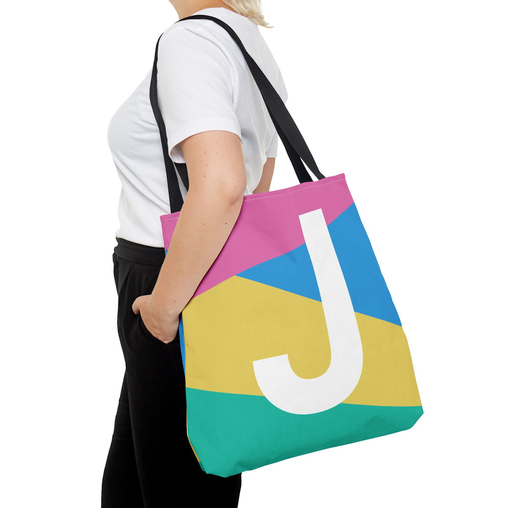Monogram 'J' Colorblock Tote Bag — Personalized Initial J Shoulder Tote