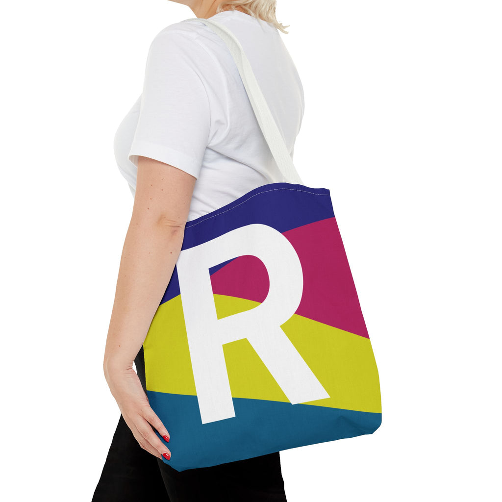 Monogram 'R' Colorblock Tote Bag — Personalized Initial R Shoulder Tote