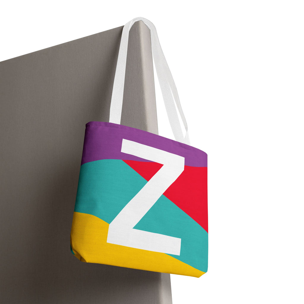 Monogram 'Z' Colorblock Tote Bag — Personalized Initial Z Shoulder Tote