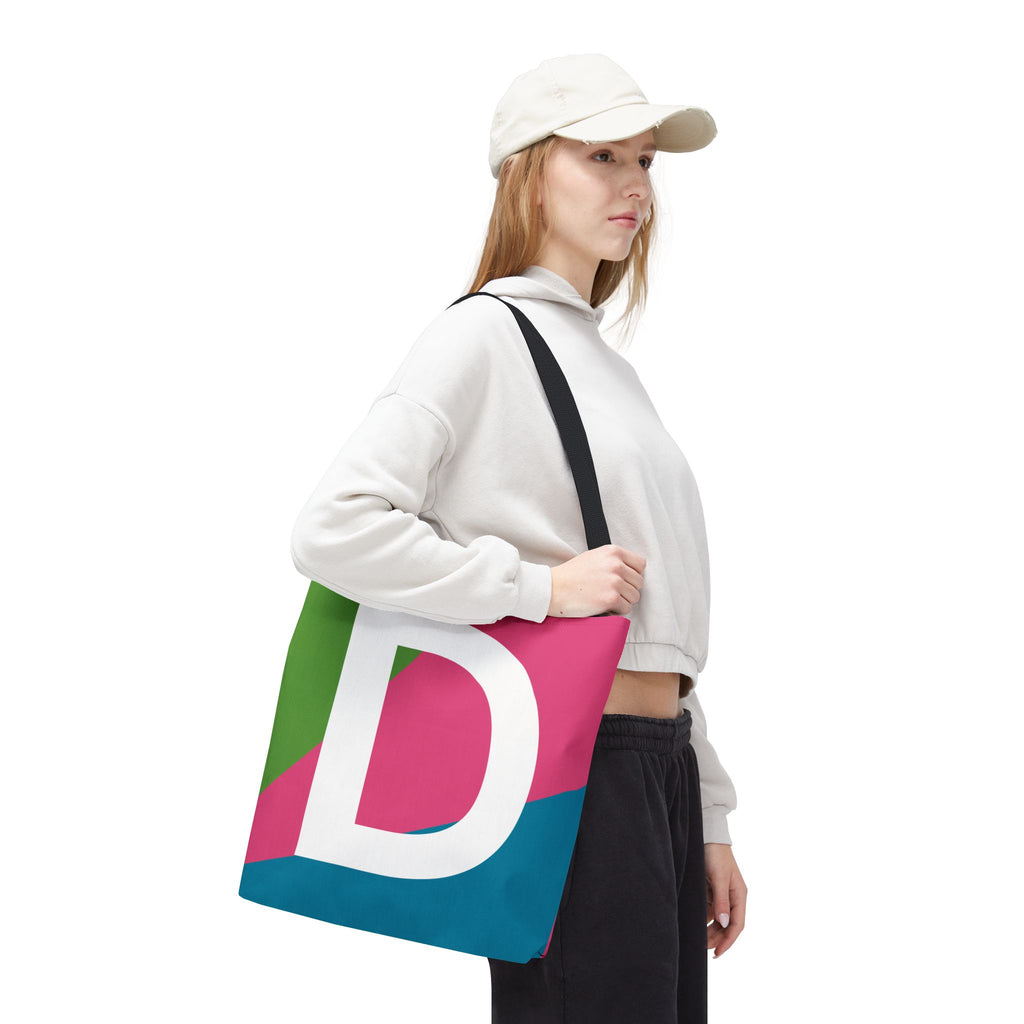 Monogram 'D' Colorblock Tote Bag — Personalized Initial D Shoulder Tote