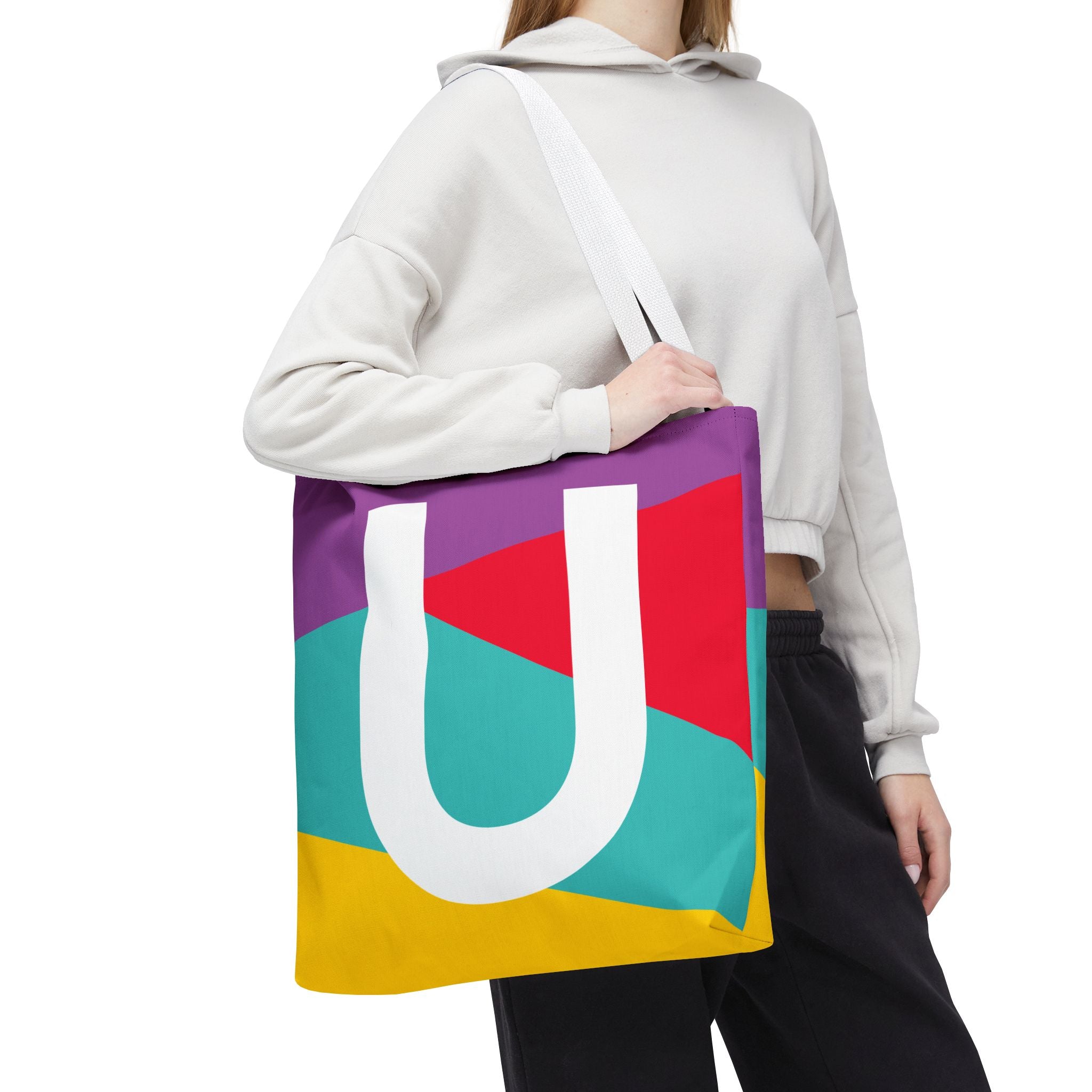 Monogram 'U' Colorblock Tote Bag — Personalized Initial U Shoulder Tote