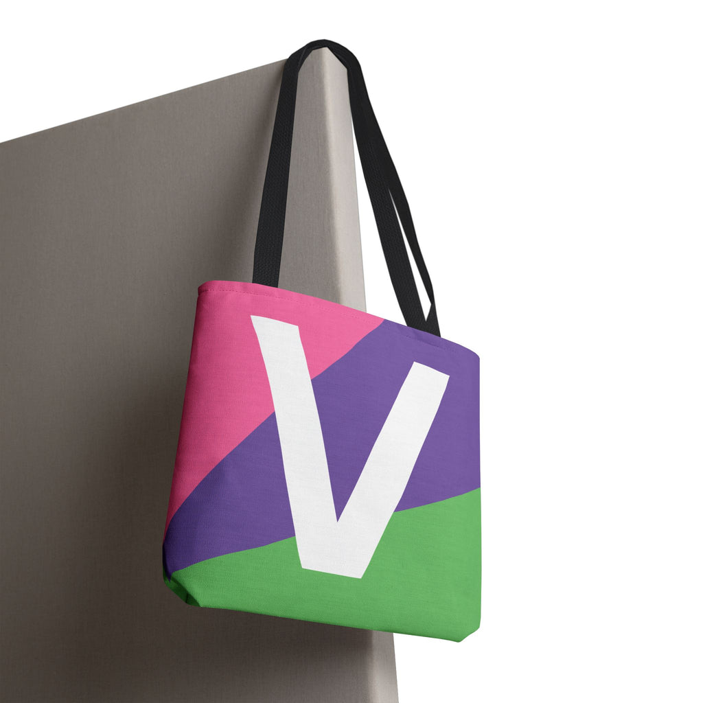 Monogram 'V' Colorblock Tote Bag — Personalized Initial V Shoulder Tote