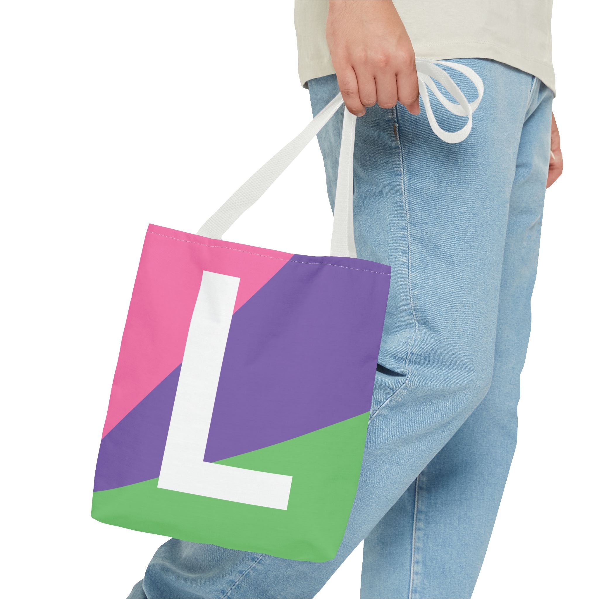 Monogram 'L' Colorblock Tote Bag — Personalized Initial L Shoulder Tote