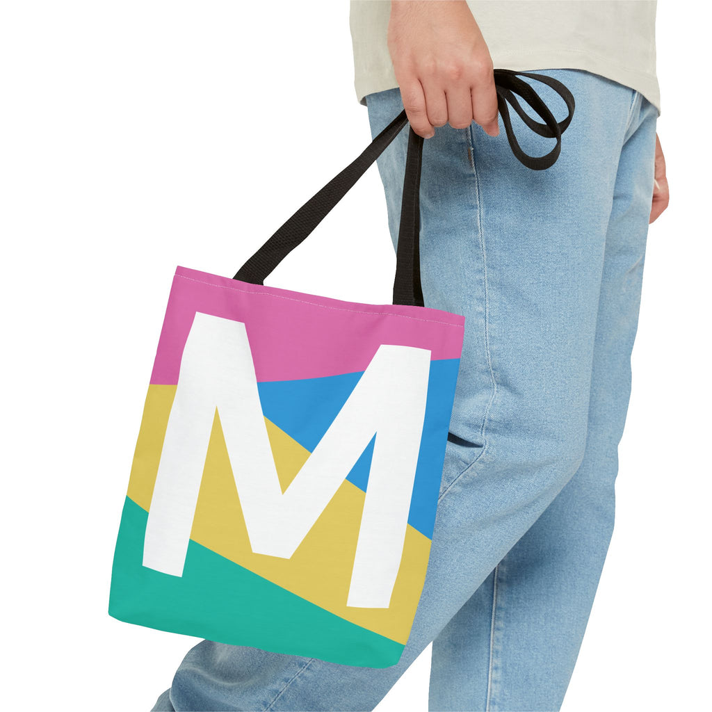 Monogram 'M' Colorblock Tote Bag — Personalized Initial M Shoulder Tote