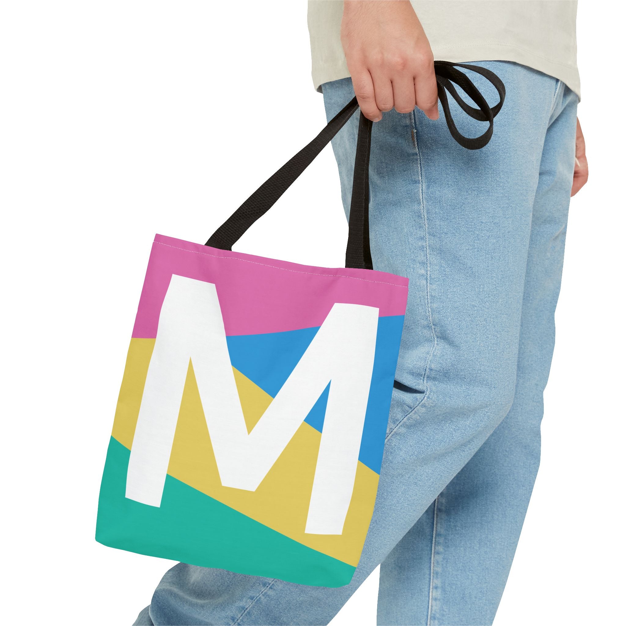 Monogram 'M' Colorblock Tote Bag — Personalized Initial M Shoulder Tote