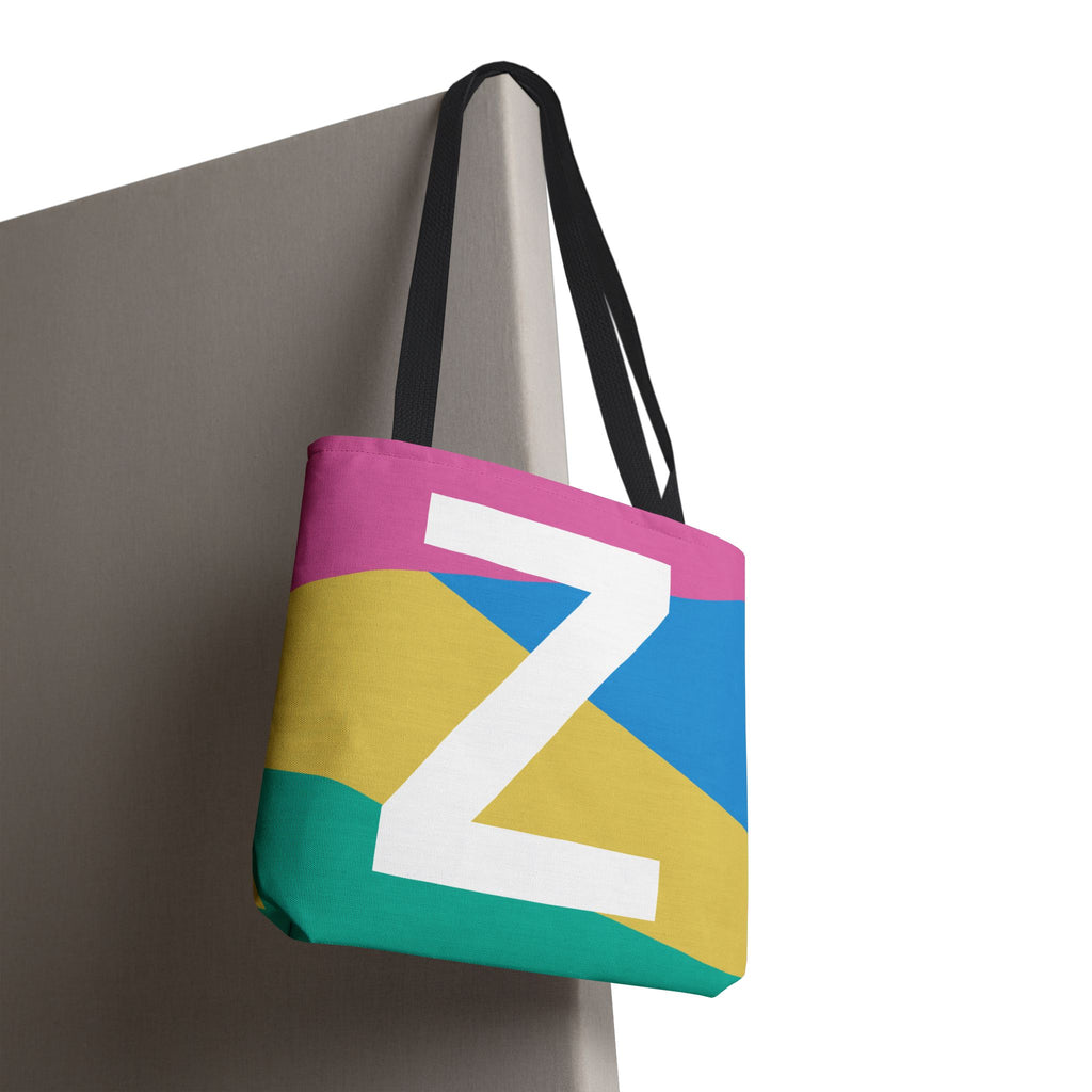 Monogram 'Z' Colorblock Tote Bag — Personalized Initial Z Shoulder Tote